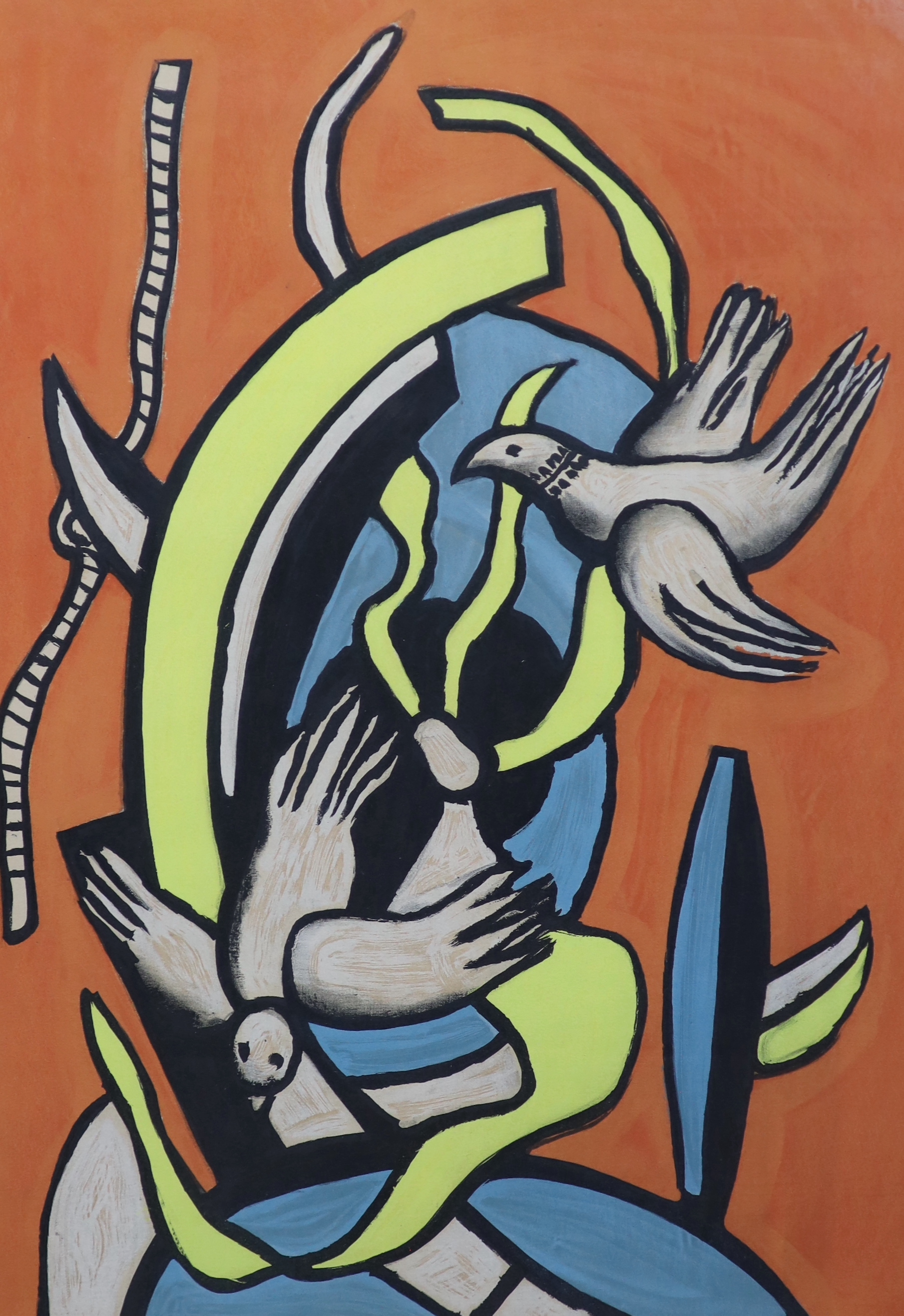 Fernand Leger (French, 1881-1955), colour lithograph, ‘Two Doves’, pencil numbered, limited edition 256/300, with Musee Biot blindstamp, 65 x 47cm